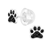 The Rose & Silver Company Women Girls 925 Sterling Silver Paw Print Jet Crystals Stud Earrings