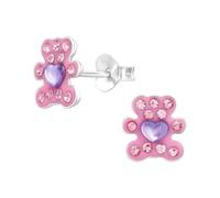 The Rose & Silver Company Women Girls 925 Sterling Silver Teddy Bear Crystals Synthetic Heart Stud Earrings