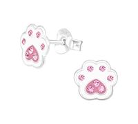 The Rose & Silver Company Women Girls 925 Sterling Silver White and Pink Paw Stud Earrings