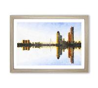 The Rotterdam Skyline Reflection Painting Framed Print | A2 Oak Framed Wall Art | Ready to Hang | Modern Cityscape Picture | Living Room Bedroom Lounge Office