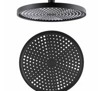 The Round Air-Boosted Showerhead Sprays Top-Spray, with A Matte Black Top-Spray Showerhead