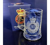 The Royal Engineers Glass Tankard with Engraved Sappers Cap Badge