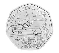 The Royal Mint - Harry Potter Flying Car 2025 Brilliant Uncirculated Official UK 50p Coin, Celebrating an Iconic Storybook Scene in Decorative & Collectible Fold-Out Packaging
