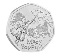 The Royal Mint - Mary Poppins 2025 Brilliant Uncirculated Official UK 50p Coin, Celebrating the Beloved and Extraordinary Mary Poppins in Decorative & Collectible Fold-Out Packaging