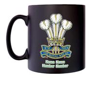 The Royal Welsh Mug with Personalise Option Image of Military Emblem Flag Crest Insignia MOD Official Product Coffee Tea 10oz Black Satin Klassek Gift Present