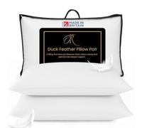 The Royce® Duck Feather Pillow Pair - 48x74cm Hypoallergenic Cotton Cover, Medium Soft Support Bed Pillows for Side & Back Sleepers, Made in Britain - Premium Feather Filled Pillows for Comfort