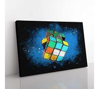 The Rubik Cube Paint Splash Modern Art Canvas Wall Art Print Ready to Hang, Framed Picture for Living Room Bedroom Home Office Décor, 50x35 cm (20x14 Inch)