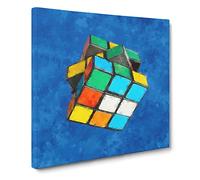 The Rubik Cube Painting Modern Canvas Wall Art Print Ready to Hang, Framed Picture for Living Room Bedroom Home Office Décor, 14x14 Inch (35x35 cm)
