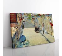 The Rue Mosnier With Flags By Edouard Manet Classic Painting Canvas Wall Art Print Ready to Hang, Framed Picture for Living Room Bedroom Home Office Décor, 50x35 cm (20x14 Inch)