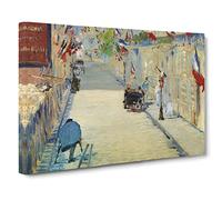 The Rue Mosnier With Flags By Edouard Manet Classic Painting Canvas Wall Art Print Ready to Hang, Framed Picture for Living Room Bedroom Home Office Décor, 20x14 Inch (50x35 cm)