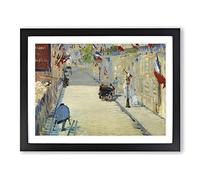 The Rue Mosnier With Flags By Edouard Manet Classic Painting Framed Wall Art Print, Ready to Hang Picture for Living Room Bedroom Home Office Décor, Black A4 (34 x 25 cm)