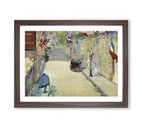 The Rue Mosnier With Flags By Edouard Manet Classic Painting Framed Wall Art Print, Ready to Hang Picture for Living Room Bedroom Home Office Décor, Walnut A2 (64 x 46 cm)