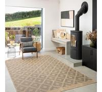 The Rug House Machine Washable Jute Like Cotton Diamond Pattern Dark Biege Textured Neutral Nature Inspired Livingroom Kitchen Hallway Rugs 190cm x 280cm (6ft 3" x 9ft 2")