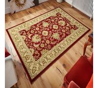 The Rug Shop UK Red Traditional Persian Easy to clean Floral Machine Made Border Rug | Size: 120 cm diameter The Rug Shop UK Red 120 cm diameter