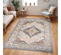 The Rug Shop UK Taupe Blue Rust Traditional Rug, Bordered Floral Easy to Clean Rug | Size: 160 cm x 210 cm The Rug Shop UK Taupe 160 cm x 210 cm