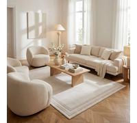 The Rugs Carmel Bordered Area Rug Runner Soft Pile Living Room Bedroom In Beige Beige