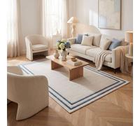 The Rugs Carmel Bordered Area Rug Runner Soft Pile Living Room Bedroom In Navy Navy