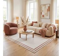 The Rugs Carmel Bordered Area Rug Runner Soft Pile Living Room Bedroom In Terracotta Terracotta