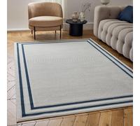 The Rugs Carmel Cream/blue Bordered Area Rug And Runner Non Shedding, Stain Resistant, Soft