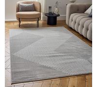 The Rugs Carmel Modern Area Rug And Runner Geometric Design Stain Resistant In Grey Grey 200cm x 290cm