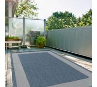 The Rugs Ecology Collection Outdoor Patio Garden Rug Blue Bordered Design Weatherproof Jet Washable 200Blu