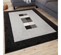 The Rugs Efes Collection Modern Living Room Rug Bordered Grey Black 7439Gb Black