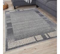 The Rugs Efes Collection Modern Living Room Rug Bordered Grey Cream 7438Gc Grey