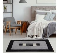 The Rugs Efes Grey And Black Geometric Bordered Area Rug Non Shedding Pet Friendly Easy To Clean Living Room Bedroom
