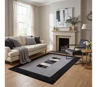 The Rugs Efes Grey And Black Geometric Bordered Area Rug Non Shedding Pet Friendly Easy To Clean Living Room Bedroom
