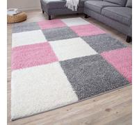 The Rugs Fluffy And Soft Shaggy Rugs For Living Room Bedroom Kitchen Geometric Design Different Size And Colours 381 In Pink Pink 180cm x 270cm