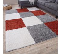THE RUGS Fluffy & Soft Shaggy Rugs for Living Room Bedroom Kitchen Geometric Design Different Size & Colours 381 in Terracotta | Size: 140 cm x 200 cm THE RUGS Terracotta 140 cm x 200 cm