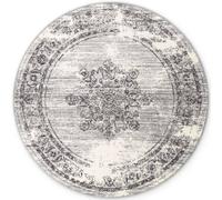 THE RUGS Gloria Round Rug - Lydia Vintage Oriental Short Pile Polypropylene 9mm in Grey | Size: 120 cm diameter THE RUGS Grey 120 cm diameter