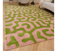 THE RUGS Joli Abstract Pattern Soft & Dense Pile Living Room & Bedroom Rug in Olive | Size: 80 cm x 150 cm THE RUGS Olive 80 cm x 150 cm