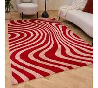 THE RUGS Joli Area Rug - Soft Dense Pile Modern Artistic Design, Durable & Easy Care Carpet for Living Room & Bedroom - Wavy Stripe Red & Pink, 80 x 150 cm