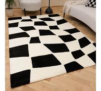 The Rugs Joli Chequered Soft And Dense Pile Living Room And Bedroom Rug In Black Black