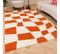 The Rugs Joli Chequered Soft And Dense Pile Living Room And Bedroom Rug In Burnt Orange Burnt Orange