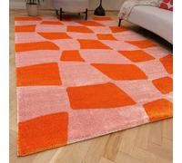 The Rugs Joli Chequered Soft And Dense Pile Living Room And Bedroom Rug In Orange Orange