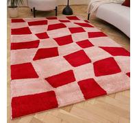 The Rugs Joli Chequered Soft And Dense Pile Living Room And Bedroom Rug In Pink Pink