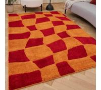 The Rugs Joli Chequered Soft And Dense Pile Living Room And Bedroom Rug Red