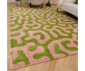 The Rugs Joli Green And Pink Abstract Doodle Rug Soft Dense Pile Easy To Clean And Pet Friendly For Living Rooms And Bedrooms