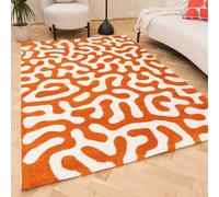 The Rugs Joli Orange And White Abstract Doodle Rug Soft Dense Pile Easy To Clean And Pet Friendly For Living Rooms And Bedrooms