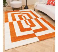 The Rugs Joli Orange And White Geometric Rug Soft Dense Pile Easy To Clean And Pet Friendly For Living Rooms And Bedrooms