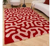 The Rugs Joli Red And Pink Abstract Doodle Rug Soft Dense Pile Easy To Clean And Pet Friendly For Living Rooms And Bedrooms