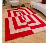 The Rugs Joli Red And Pink Geometric Rug Soft Dense Pile Easy To Clean And Pet Friendly For Living Rooms And Bedrooms