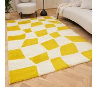 The Rugs Joli Yellow And White Chequered Rug Soft Dense Pile Easy To Clean And Pet Friendly For Living Rooms And Bedrooms