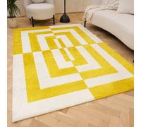 The Rugs Joli Yellow And White Geometric Rug Soft Dense Pile Easy To Clean And Pet Friendly For Living Rooms And Bedrooms