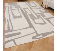 The Rugs Loft Light Grey And Ivory Abstract Geometric Living Room Area Rug And Runners Soft Pile