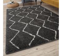 THE RUGS Modern Moroccan Design Living Room and Bedroom Rugs, Non-Shedding & Easy Care (Boho Dark Grey/Ivory, 240x340 cm)