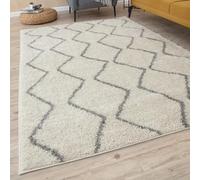THE RUGS Modern Moroccan Design Living Room and Bedroom Rugs, Non-Shedding & Easy Care (Boho Ivory/Grey, 240x340 cm)
