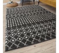 THE RUGS Modern Moroccan Design Living Room and Bedroom Rugs, Non-Shedding & Easy Care (Moroccan Dark Grey/Ivory, 240x340 cm)